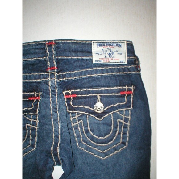 New Womens True Religion Brand Jeans Dark Blue 26 NWT Super T Skinny Flap White - Picture 11 of 11